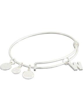 Initial W Silver Expandable Bangle Initials Letter Charm Bracelet, Shiny Finish